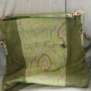 Vasiliki Lagis Green with Paisley Print Oversized Handbag Crossbody or Shoulder